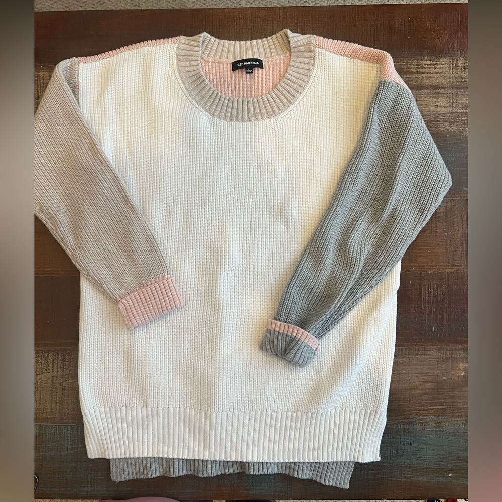 Sea New York Colorblock Knit Sweater - White, Pink & Gray